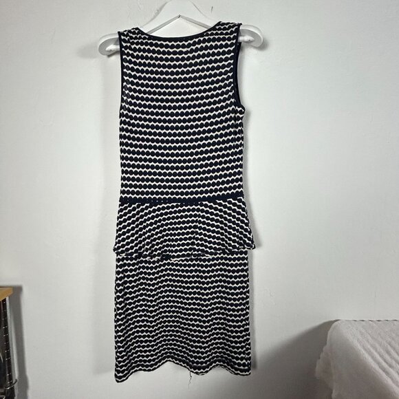 M.S.S.P Max Studio Polka Dot Textured Peplum Dress Large Navy White New $118 - Picture 2 of 8